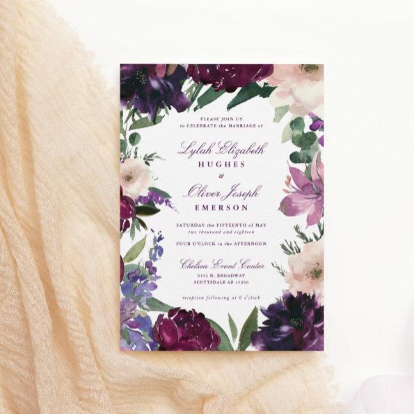 Lush Purple Flowers | Romantic Bridal Shower Invitations