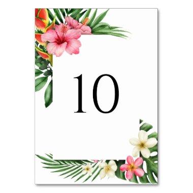 Lush Tropical Garden Flowers Wedding Table Number