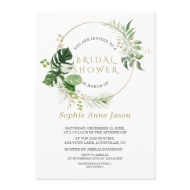 Lush Watercolor Greenery Gold Frame Bridal Shower Invitations