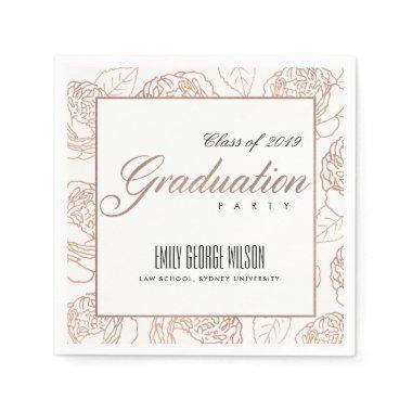 LUX ELEGANT BLUSH PINK ROSE GOLD FLORAL GRADUATION NAPKINS