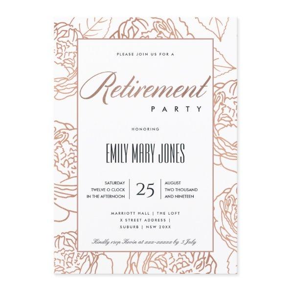 LUX ELEGANT BLUSH PINK ROSE GOLD FLORAL RETIREMENT Invitations