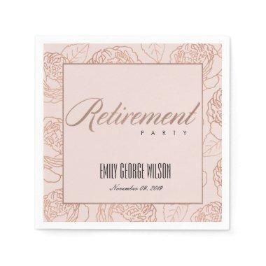 LUX ELEGANT BLUSH PINK ROSE GOLD FLORAL RETIREMENT NAPKINS