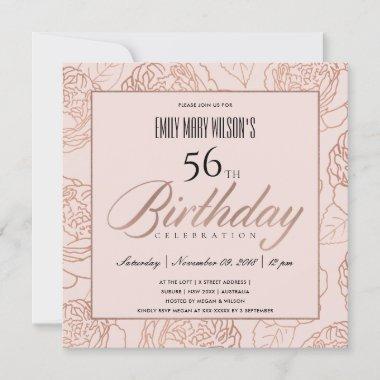 LUXE BLUSH PINK ROSE GOLD FLORAL ANY AGE BIRTHDAY Invitations