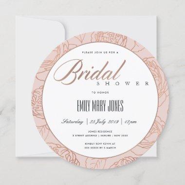 LUXE BLUSH PINK ROSE GOLD FLORAL BRIDAL SHOWER Invitations
