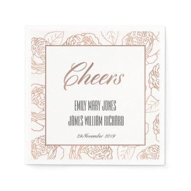 LUXE BLUSH PINK ROSE GOLD FLORAL CHEERS WEDDING NAPKINS
