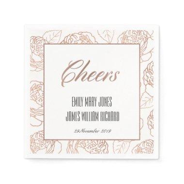 LUXE BLUSH PINK ROSE GOLD FLORAL CHEERS WEDDING NAPKINS