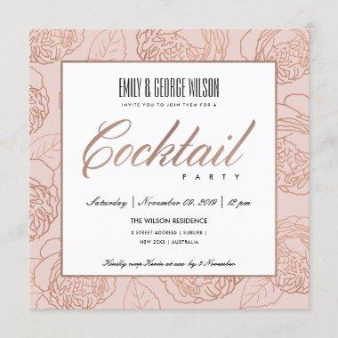 LUXE BLUSH PINK ROSE GOLD FLORAL COCKTAIL PARTY Invitations