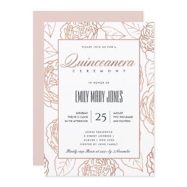 LUXE BLUSH PINK ROSE GOLD FLORAL QUINCEANERA Invitations