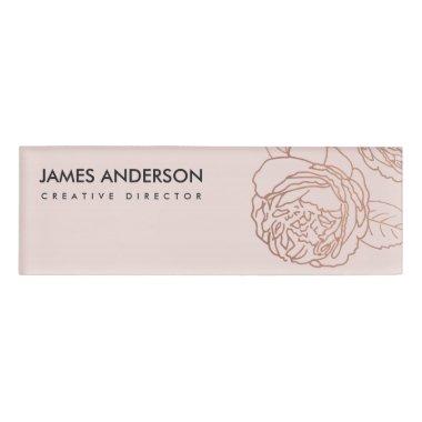 LUXE ELEGANT BLUSH PINK ROSE GOLD FLORAL NAME TAG