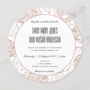 LUXE ELEGANT BLUSH PINK ROSE GOLD FLORAL WEDDING Invitations
