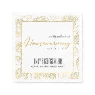 LUXE FAUX GOLD WHITE ROSE FLORAL HOUSEWARMING NAPKINS