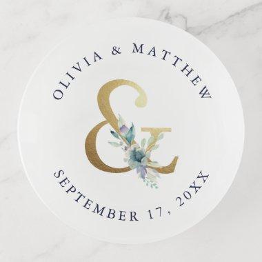 Luxe Floral Ampersand Wedding Monogram Trinket Tray