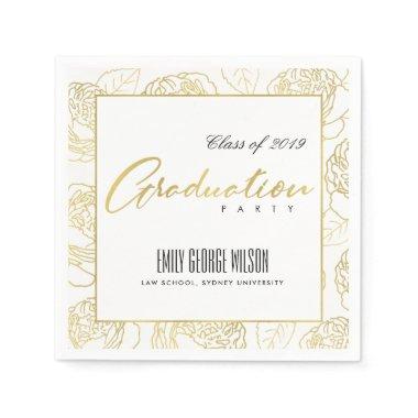 LUXE GLAM FAUX GOLD WHITE ROSE FLORAL GRADUATION NAPKINS
