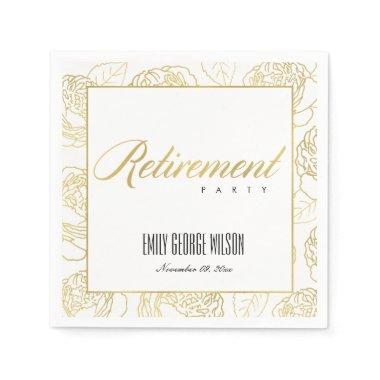 LUXE GLAM FAUX GOLD WHITE ROSE FLORAL RETIREMENT NAPKINS