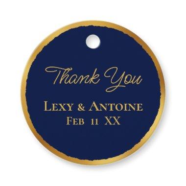 Luxe Gold Edge Navy Blue Thank You Names Date Favor Tags
