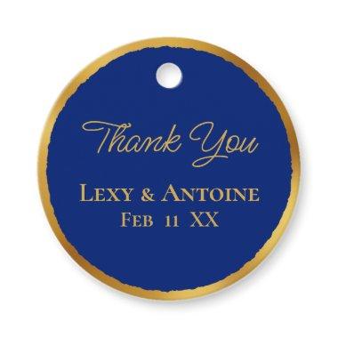 Luxe Gold Edge Royal Blue Thank You Names Date Favor Tags