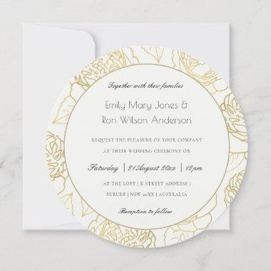 LUXE GOLD WHITE KRAFT ELEGANT ROSE FLORAL WEDDING Invitations