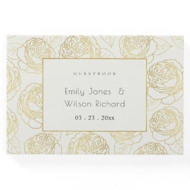 LUXE GOLD WHITE NAVY ELEGANT ROSE FLORAL GUEST BOOK