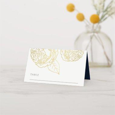 LUXE GOLD WHITE NAVY ELEGANT ROSE FLORAL WEDDING PLACE Invitations