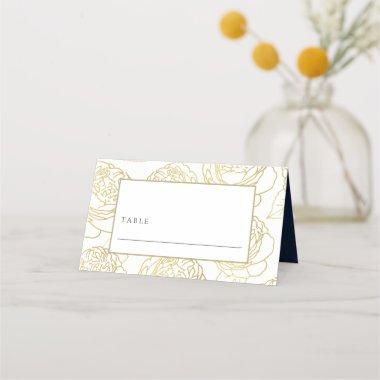 LUXE GOLD WHITE NAVY ELEGANT ROSE FLORAL WEDDING PLACE Invitations