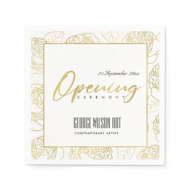 LUXE GOLD WHITE ROSE FLORAL GRAND OPENING CEREMONY NAPKINS