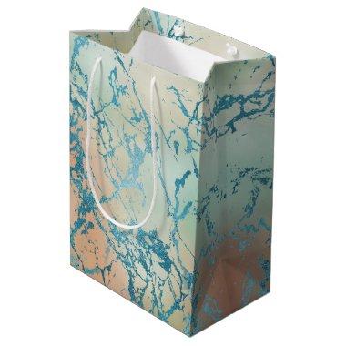 Luxe Marble | Beautiful Yellow and Coral Teal Vein Medium Gift Bag