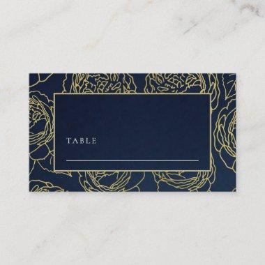 LUXE NAVY FAUX GOLD ELEGANT ROSE FLORAL WEDDING PLACE Invitations