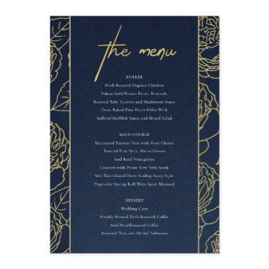 LUXE NAVY FAUX GOLD KRAFT ELEGANT ROSE FLORAL MENU