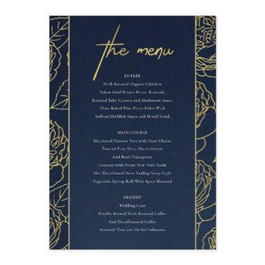 LUXE NAVY FAUX GOLD KRAFT ELEGANT ROSE FLORAL MENU