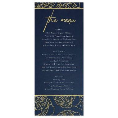 LUXE NAVY FAUX GOLD KRAFT ELEGANT ROSE FLORAL MENU