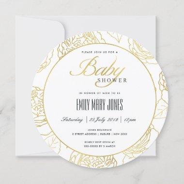 LUXE NAVY GOLD ELEGANT ROSE FLORAL BABY SHOWER Invitations