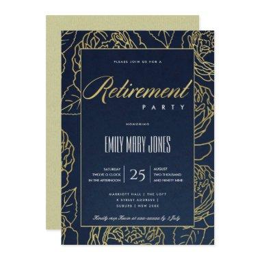 LUXE NAVY GOLD ELEGANT ROSE FLORAL RETIREMENT