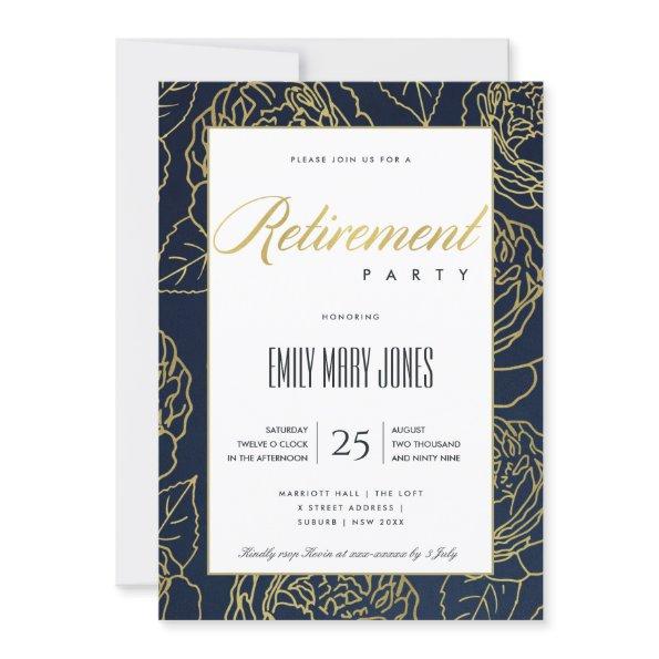 LUXE NAVY GOLD ELEGANT ROSE FLORAL RETIREMENT