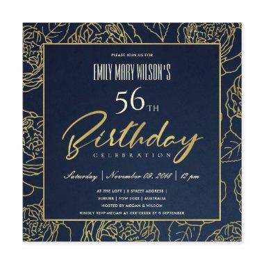 LUXE NAVY GOLD ROSE FLORAL ANY AGE BIRTHDAY