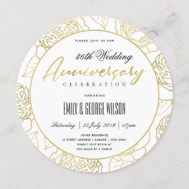 LUXE NAVY GOLD ROSE FLORAL ANY YEAR ANNIVERSARY Invitations