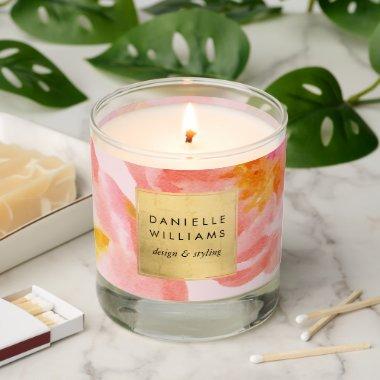 Luxe Watercolor Pink Florals with Faux Gold Frame Scented Candle