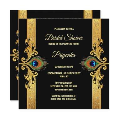 Luxurious peacock feather frame gold black elegant holiday