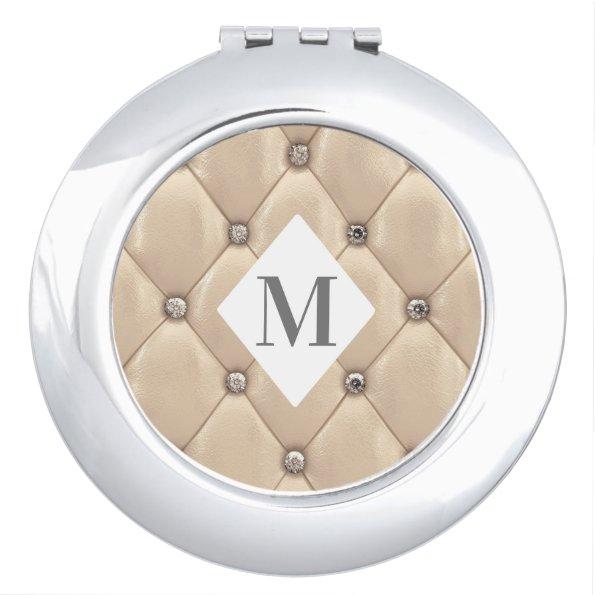 luxurious tufted gold monogram compact mirror