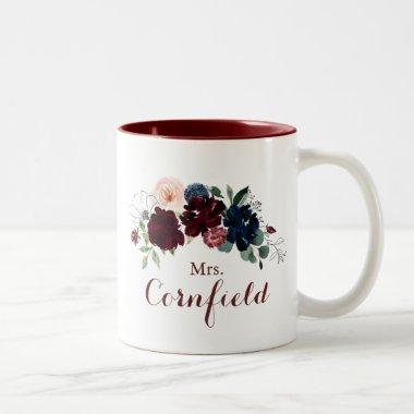 Luxury Boho Colorful Floral Mrs Newlywed Bride  Two-Tone Coffee Mug