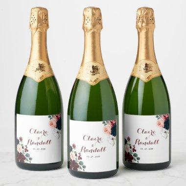 Luxury Boho Colorful Floral Wedding Sparkling Wine Label