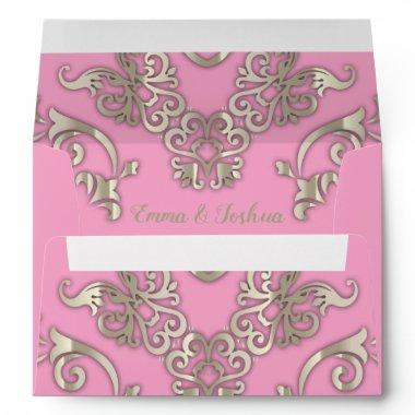 Luxury Glam Romantic Chic Pink & Gold Custom Name Envelope
