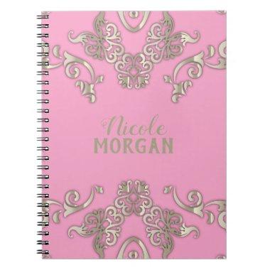 Luxury Glam Romantic Chic Pink & Gold Custom Name Notebook