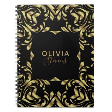 Luxury Gold And Black Elegant Fancy Baroque Border Notebook