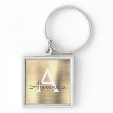 Luxury Gold Faux Stainless Steel Monogram Keychain