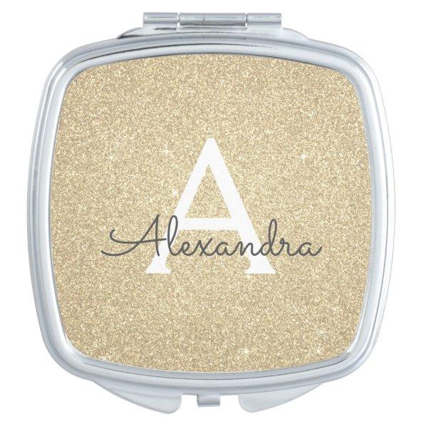 Luxury Gold Glitter and Sparkle Monogram Compact Mirror