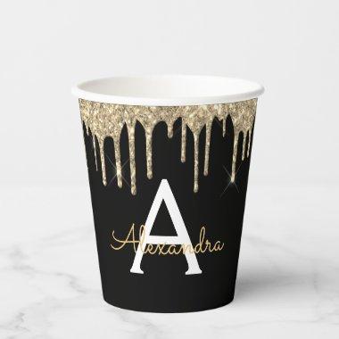 Luxury Gold Glitter and Sparkle Monogram Paper Cups