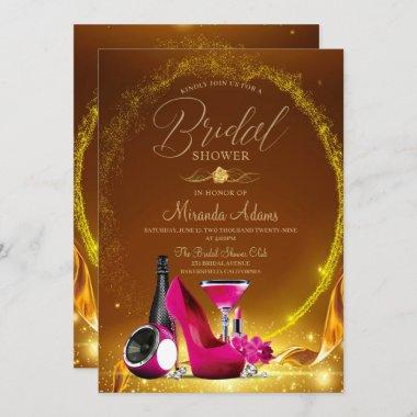 Luxury Gold Glitter Pink High Heels Bridal Shower Invitations