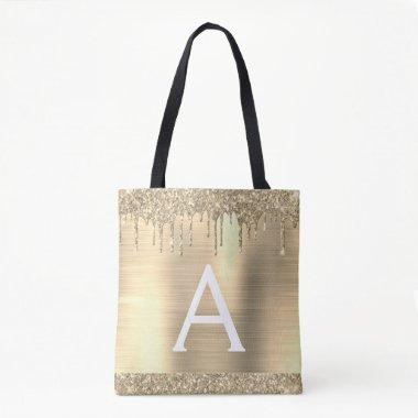 Luxury Gold Glitter Sparkle Elegant Monogram Tote Bag