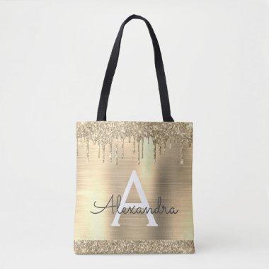 Luxury Gold Glitter Sparkle Elegant Monogram Tote Bag