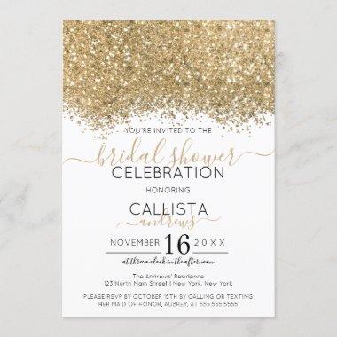Luxury Gold White Glitter Confetti Bridal Shower Invitations